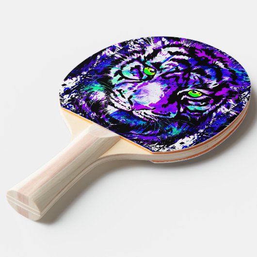 Blue Tiger Ping Pong Paddle - Paarse tijgerogen Tafeltennisbatje (Voorkant Gekanteld)