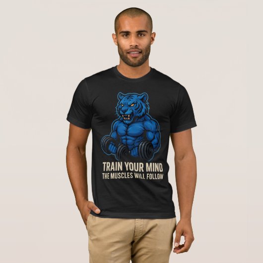 Blue Tiger Power | Train Your Mind First T-shirt (Voorkant volledig)