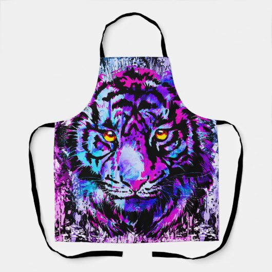 Blue Tiger Schort | Kleurrijk tijgergezicht (Voorkant)