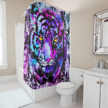 Blue Tiger Shower Curtain | Paarse tijgervlakte