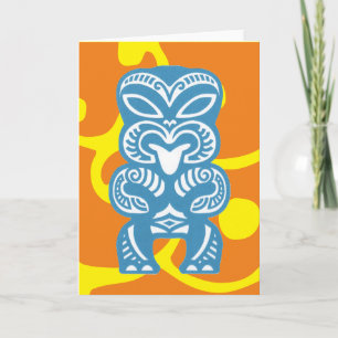 Blue Tiki Good Luck Figuur Symbol Wenskaart Kaart