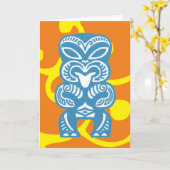 Blue Tiki Good Luck Figuur Symbool Wenskaart Kaart (Gele Bloem)