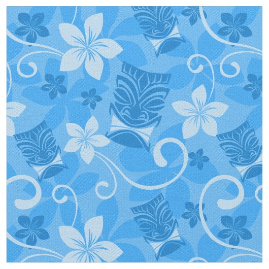 Blue Tiki Mmaskers Hawaiian Stof (Close Up)