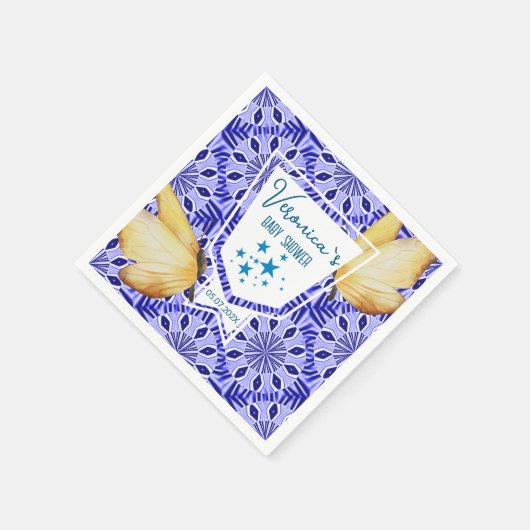 Blue Tile Butterfly Baby Shower Servet (Hoek)