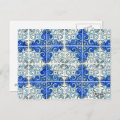 Blue Tile Design 2 - Swirls Briefkaart (Voorkant / Achterkant)