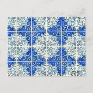 Blue Tile Design 2 - Swirls Briefkaart