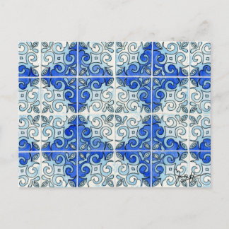 Blue Tile Design 2 - Swirls Briefkaart