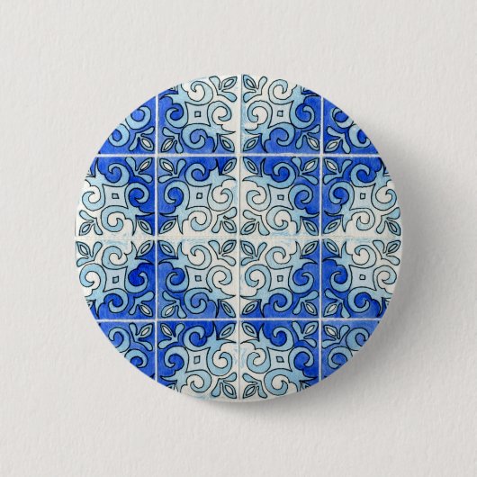 Blue Tile Design 2 - Swirls Ronde Button 5,7 Cm (Voorkant)