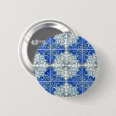 Blue Tile Design 2 - Swirls Ronde Button 5,7 Cm (Voorkant /achterkant)