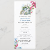 Blue Tile Floral | Huwelijksprogramma Griekenland Programmakaart (Voorkant)