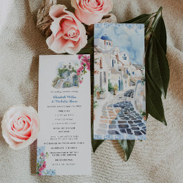 Blue Tile Floral | Huwelijksprogramma Griekenland Programmakaart