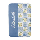 Blue Tile French Country Lemon Custom Name Badmat (Voorkant Verticaal)