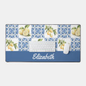Blue Tile French Country Lemon Custom Name Bureaumat (Keyboard & Muis)