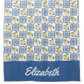 Blue Tile French Country Lemon Custom Name Douchegordijn (Voorkant)