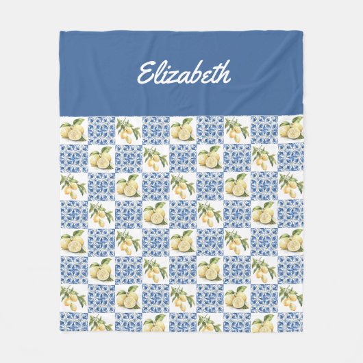 Blue Tile French Country Lemon Custom Name Fleece Deken (Voorkant)