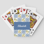 Blue Tile French Country Lemon Custom Name Pokerkaarten (Achterkant)