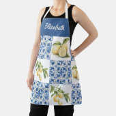 Blue Tile French Country Lemon Custom Name Schort (Insitu)