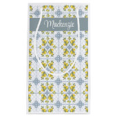 Blue Tile French Country Lemon Name Monogram Klein Cadeauzakje (Voorkant)