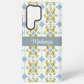 Blue Tile French Country Lemon Name Monogram Samsung Galaxy Hoesje (Achterkant)