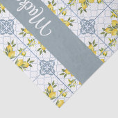 Blue Tile French Country Lemon Name Monogram Tissuepapier (Detail)