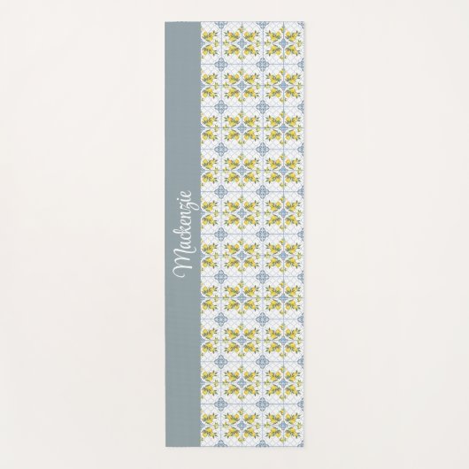 Blue Tile French Country Lemon Name Monogram Yogamat (Voorkant)