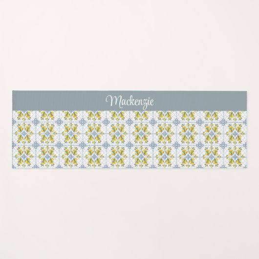Blue Tile French Country Lemon Name Monogram Yogamat (Voorkant (horizontaal))