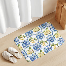 Blue Tile French Country Lemon Pattern Badmat