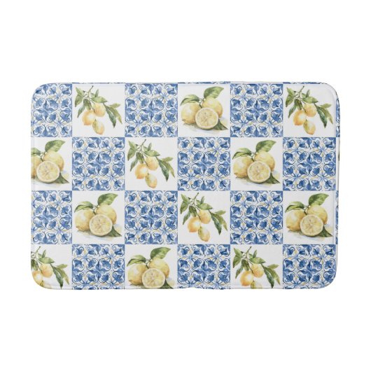 Blue Tile French Country Lemon Pattern Badmat (Voorkant)