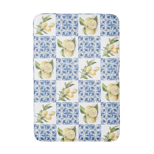 Blue Tile French Country Lemon Pattern Badmat (Voorkant Verticaal)