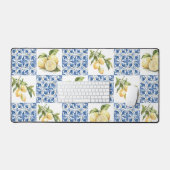 Blue Tile French Country Lemon Pattern Bureaumat (Keyboard & Muis)