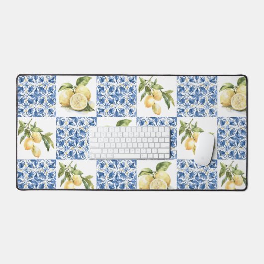 Blue Tile French Country Lemon Pattern Bureaumat (Keyboard & Muis)