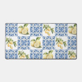 Blue Tile French Country Lemon Pattern Bureaumat (Voorkant)