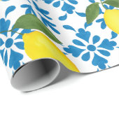 Blue Tile French Country Lemon Pattern Cadeaupapier (Rol Hoek)