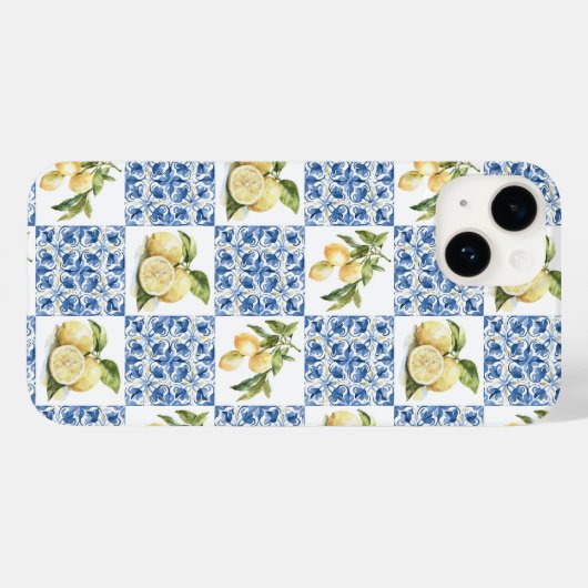 Blue Tile French Country Lemon Pattern Case-Mate iPhone Case (Achterkant (horizontaal))