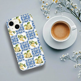 Blue Tile French Country Lemon Pattern Case-Mate iPhone 14 Hoesje