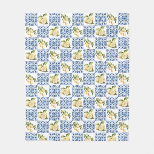 Blue Tile French Country Lemon Pattern Fleece Deken (Voorkant)
