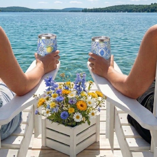 Blue Tile French Country Lemon Pattern Home Decor