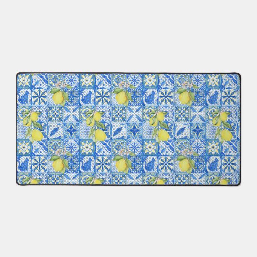 Blue Tile French Country Lemon Pattern Home Decor Bureaumat (Voorkant)