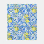 Blue Tile French Country Lemon Pattern Home Decor Fleece Deken (Voorkant)