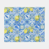 Blue Tile French Country Lemon Pattern Home Decor Fleece Deken (Voorkant (Horizontaal))