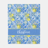 Blue Tile French Country Lemon Pattern Monogram Fleece Deken (Voorkant)