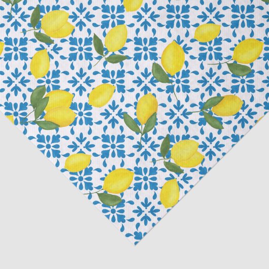 Blue Tile French Country Lemon Pattern Monogram  Tissuepapier (Detail)