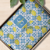 Blue Tile French Country Lemon Pattern Monogram  Tissuepapier