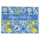 Blue Tile French Country Lemon Pattern Name Groot Cadeauzakje (Achterkant)