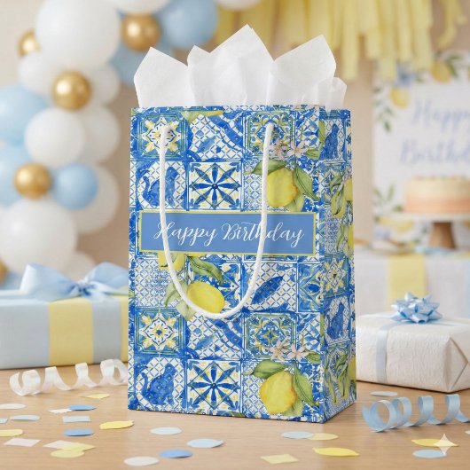 Blue Tile French Country Lemon Pattern Name Klein Cadeauzakje