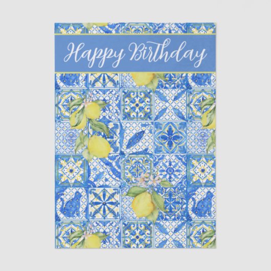 Blue Tile French Country Lemon Pattern Name Tissuepapier (Voorkant)