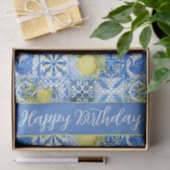 Blue Tile French Country Lemon Pattern Name Tissuepapier (Geschenk)
