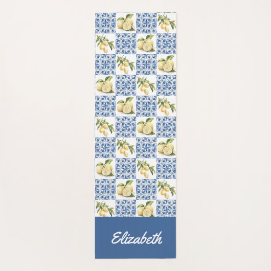 Blue Tile French Country Lemon Pattern Name Yogamat (Achterkant)