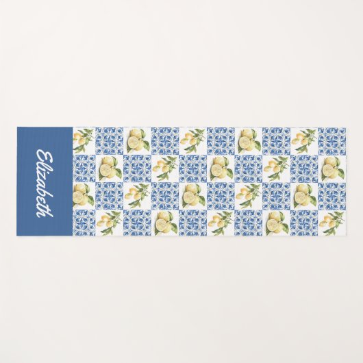 Blue Tile French Country Lemon Pattern Name Yogamat (Voorkant (horizontaal))