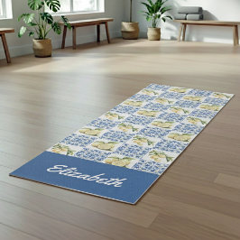 Blue Tile French Country Lemon Pattern Name Yogamat